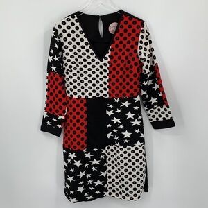 Almatrichi colorblock print v-neck shift dress circle red black white new 44 L